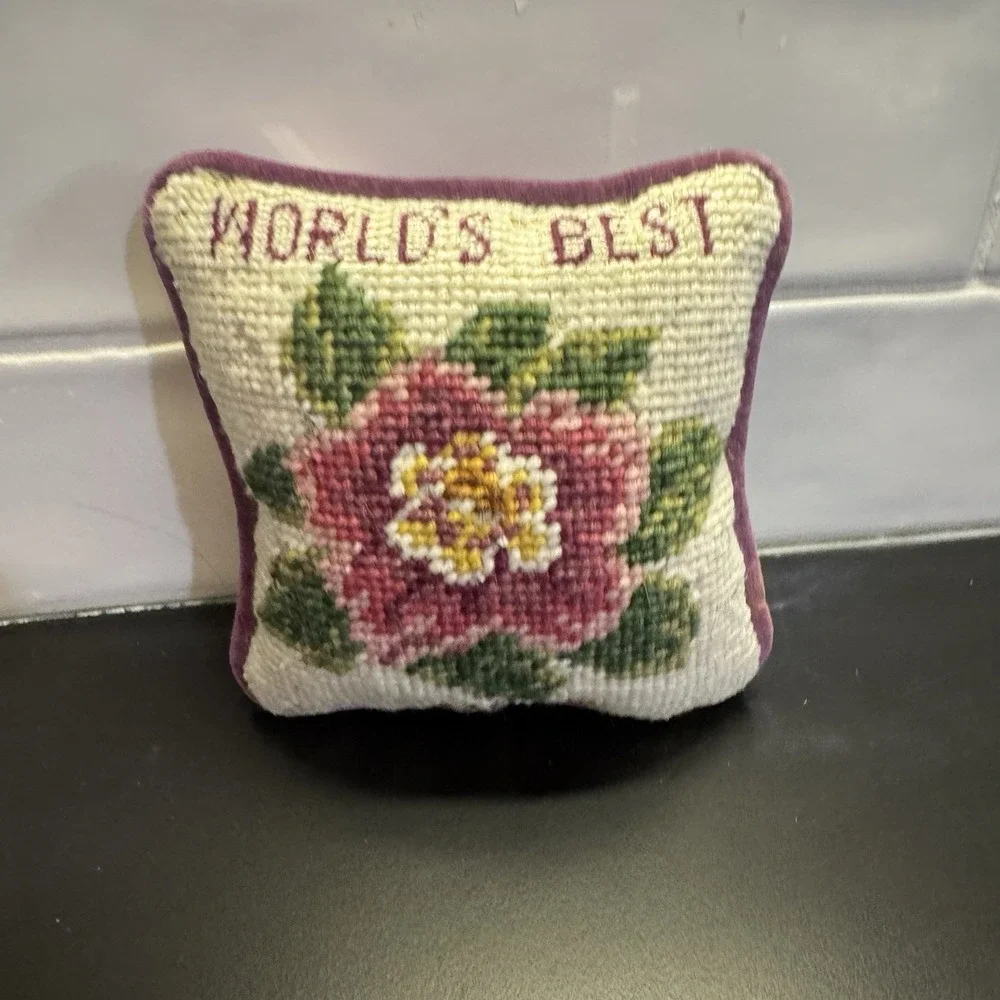 Vintage Hand Needlepoint Floral Cottagecore Small Pillow Needlepoint 5
